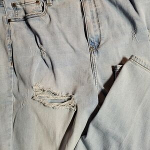 Fashion Nova Light Blue Distressed Women's Straight Leg Jeans